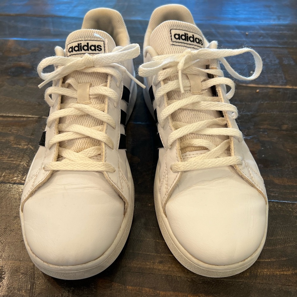 Boys Adidas white court shoes